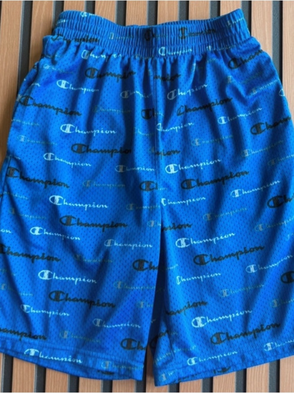 Champion Blue Logo-Print Athletic Mesh Shorts